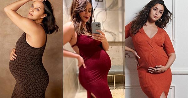 bollywood pregnant actress baby bump dress