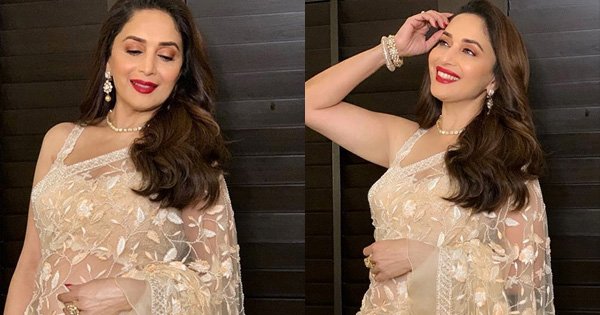 madhuri dixit stunning in a sheer see through saree bollywood actress over 40