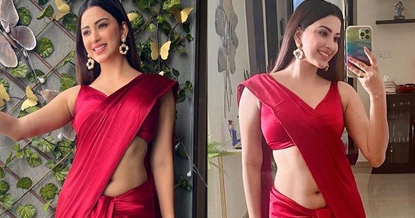 esshanya maheshwari red saree navel