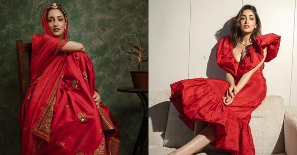 yami gautam red dress saree