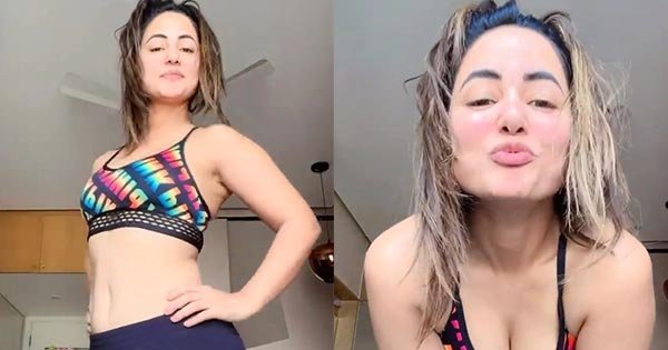 hina khan midriff workout outfit