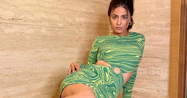 hina khan tight green outfit legs