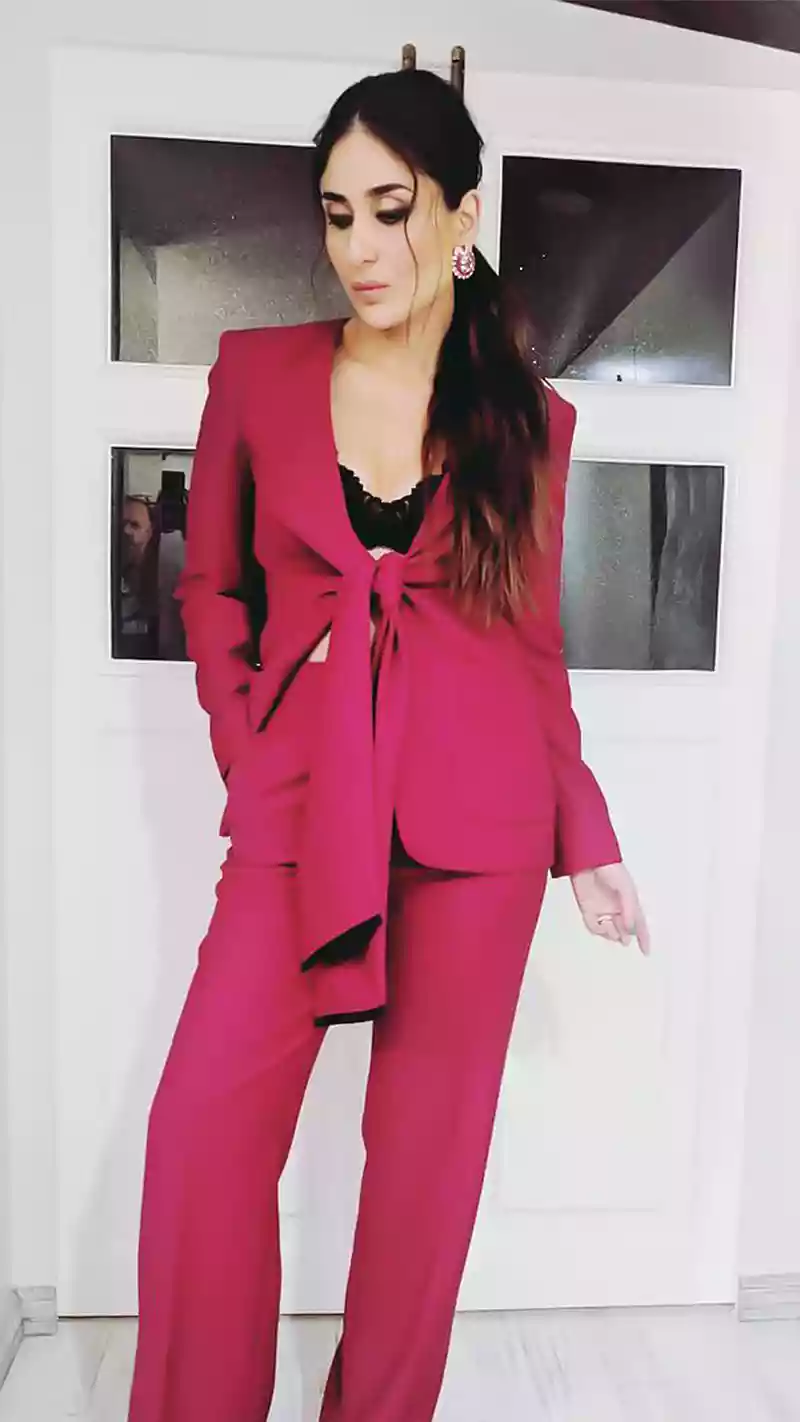 kareena kapoor red pantsuit bralette