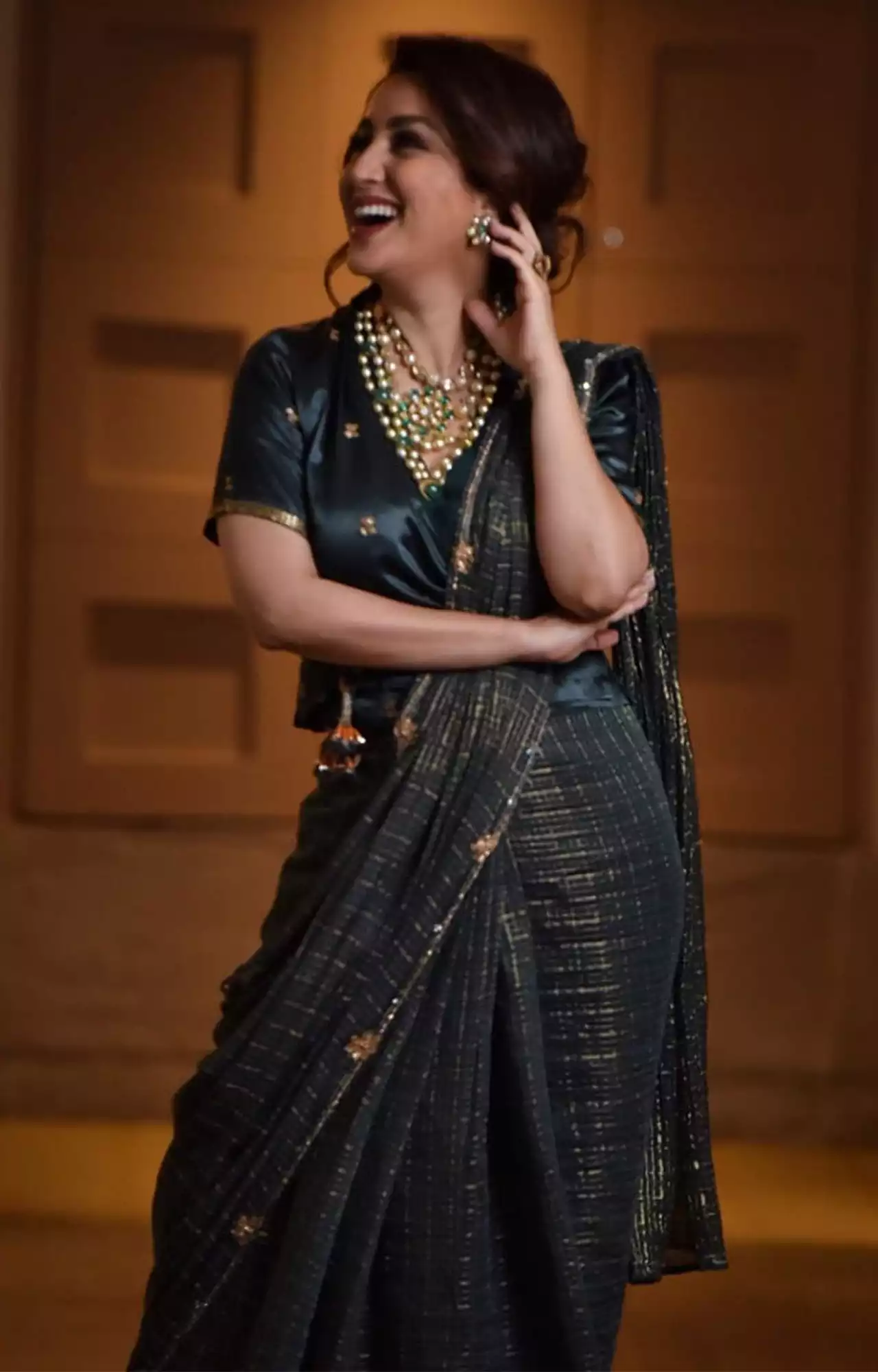 tisca chopra black saree indian actress 3