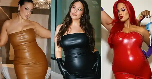 ashley graham in latex dress curvy plus size model