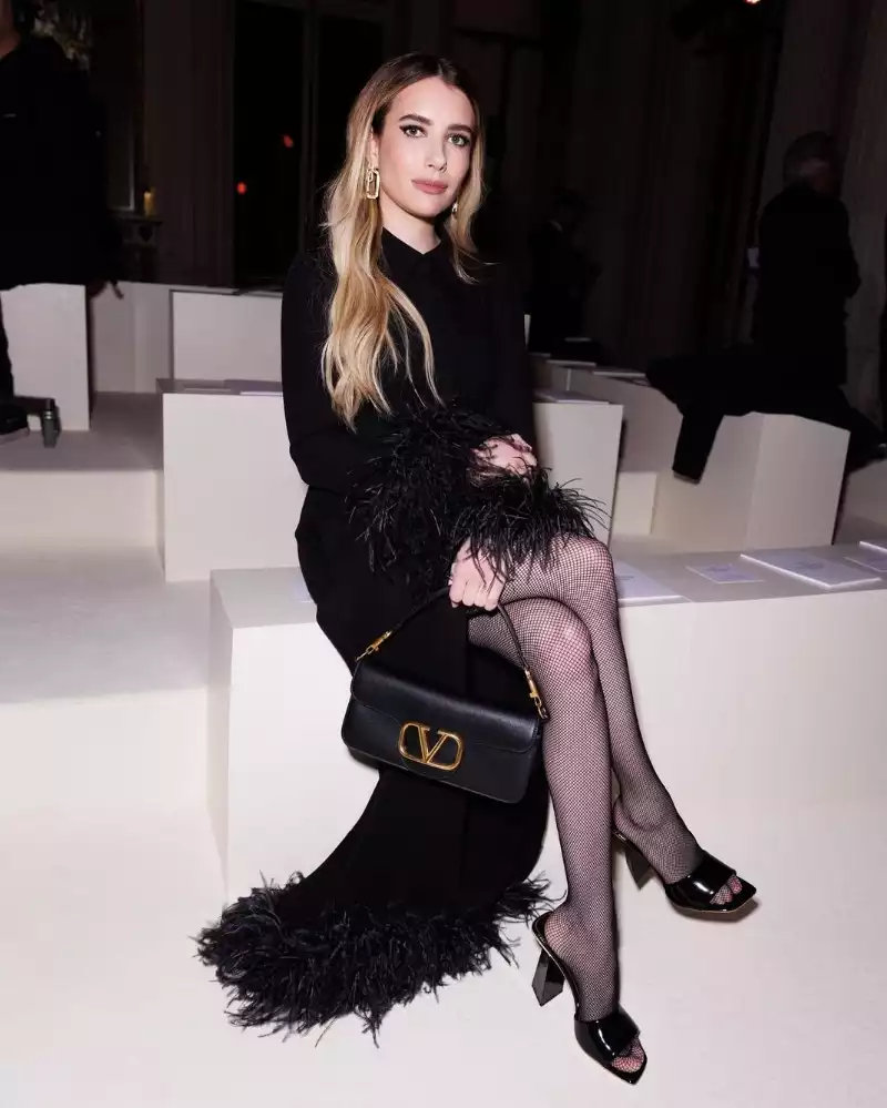 emma roberts high slit black dress 1