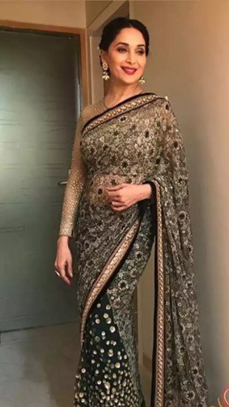 madhuri dixit full sleeves blouse saree