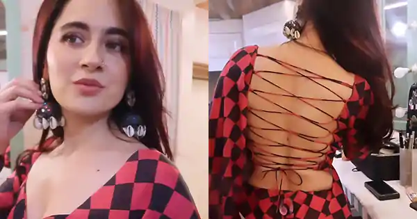 sanjeeda shaikh backless blouse red saree heeramandi actress