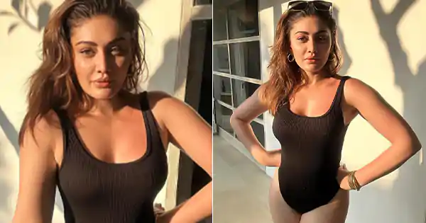 shefali jariwala in black swimsuit indian actress