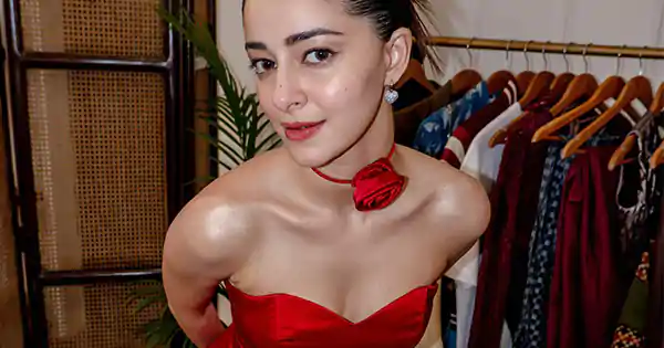 ananya panday off shoulder red dress